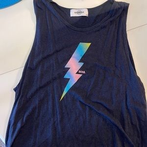 Gently worn Dark Navy Soul Cycle Tank with Rainbow Lightning bolt. Size Large.